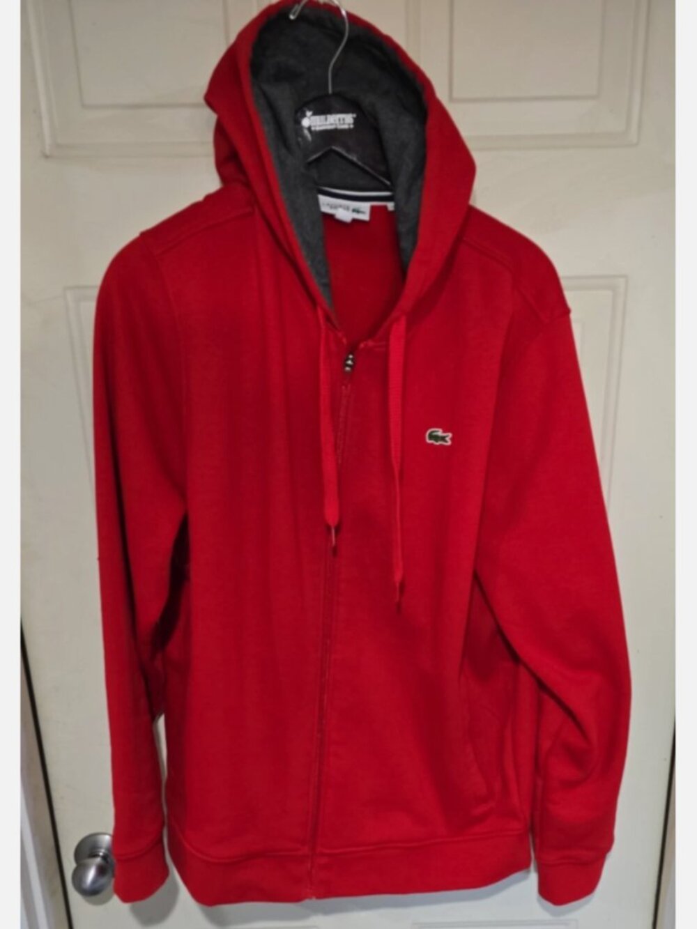 LACOSTE Mens SPORT Red Pocket Fleece Hooded Sweatshirt Full Zip Logo XXL 2XL